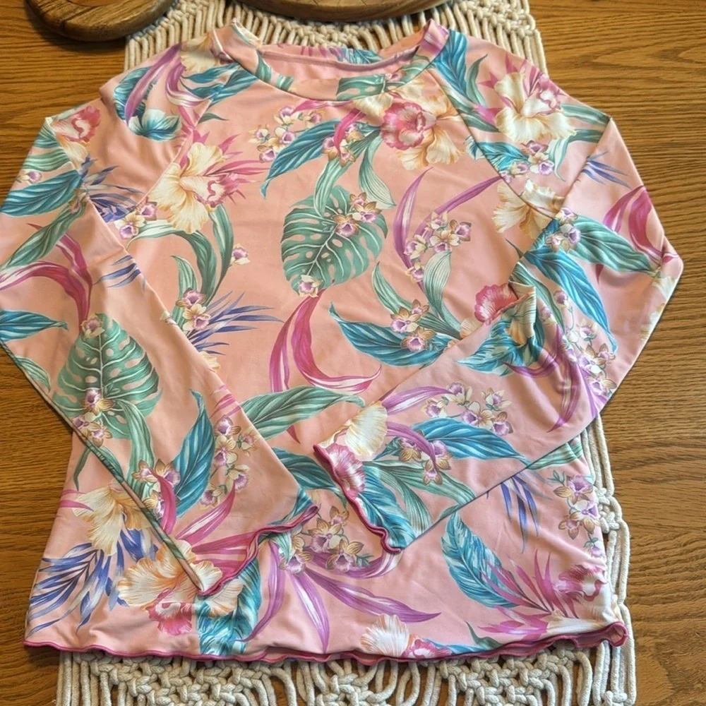 Hobie Surf‎ Floral Long Sleeve 2 piece Swimsuit Set girls size 14